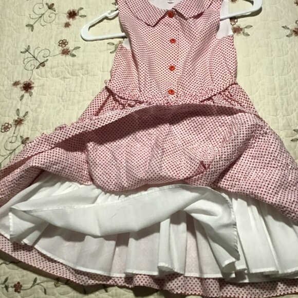 Size 8 Biscotti Collezioni Red Polka Dot 3-D Fabric Rosettes on Skirt Dress - Picture 2 of 3